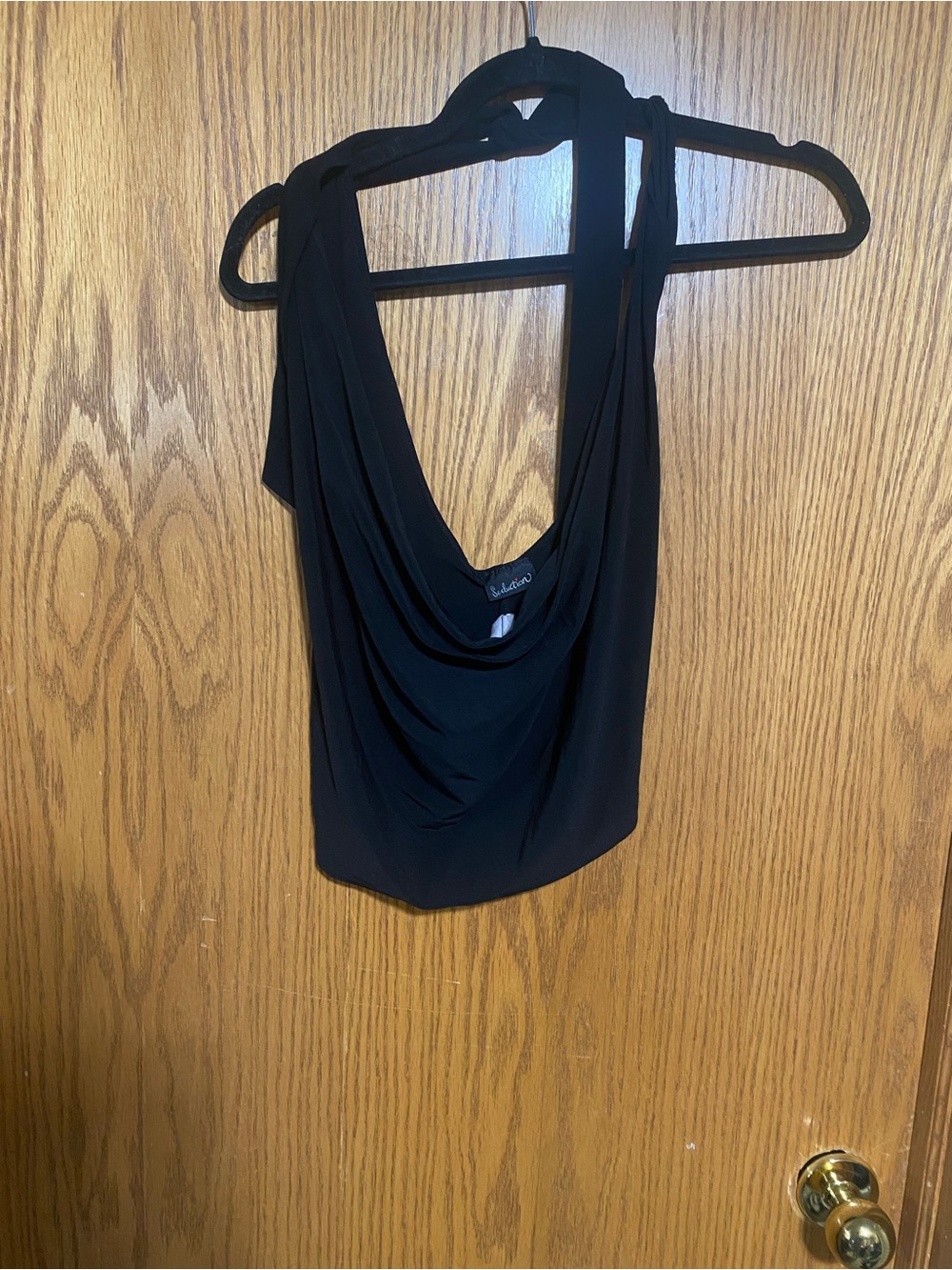 Black Draped Cowl Neck Halter Top